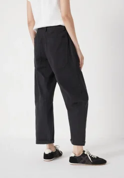 hush Trousers|Cordi Barrel Leg Cotton Trousers Dark Charcoal Grey