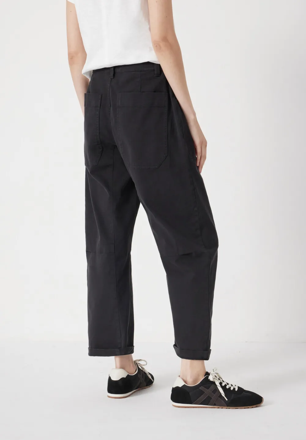 hush Trousers|Cordi Barrel Leg Cotton Trousers Dark Charcoal Grey