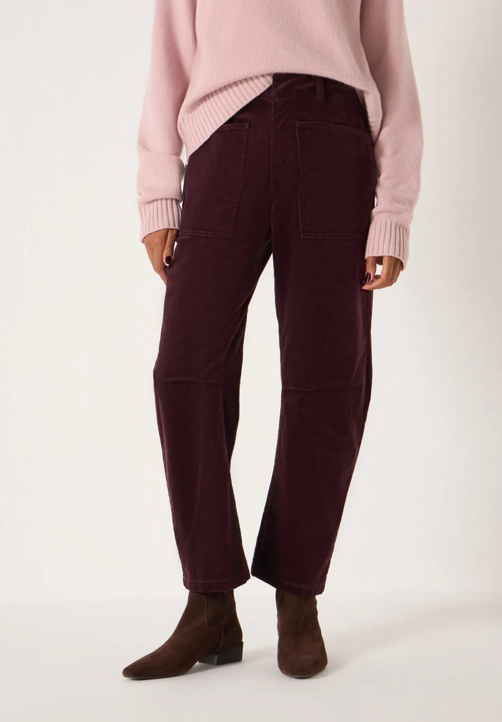 hush Trousers|Corduroy Cordi Barrel Leg Trousers Burgundy Purple