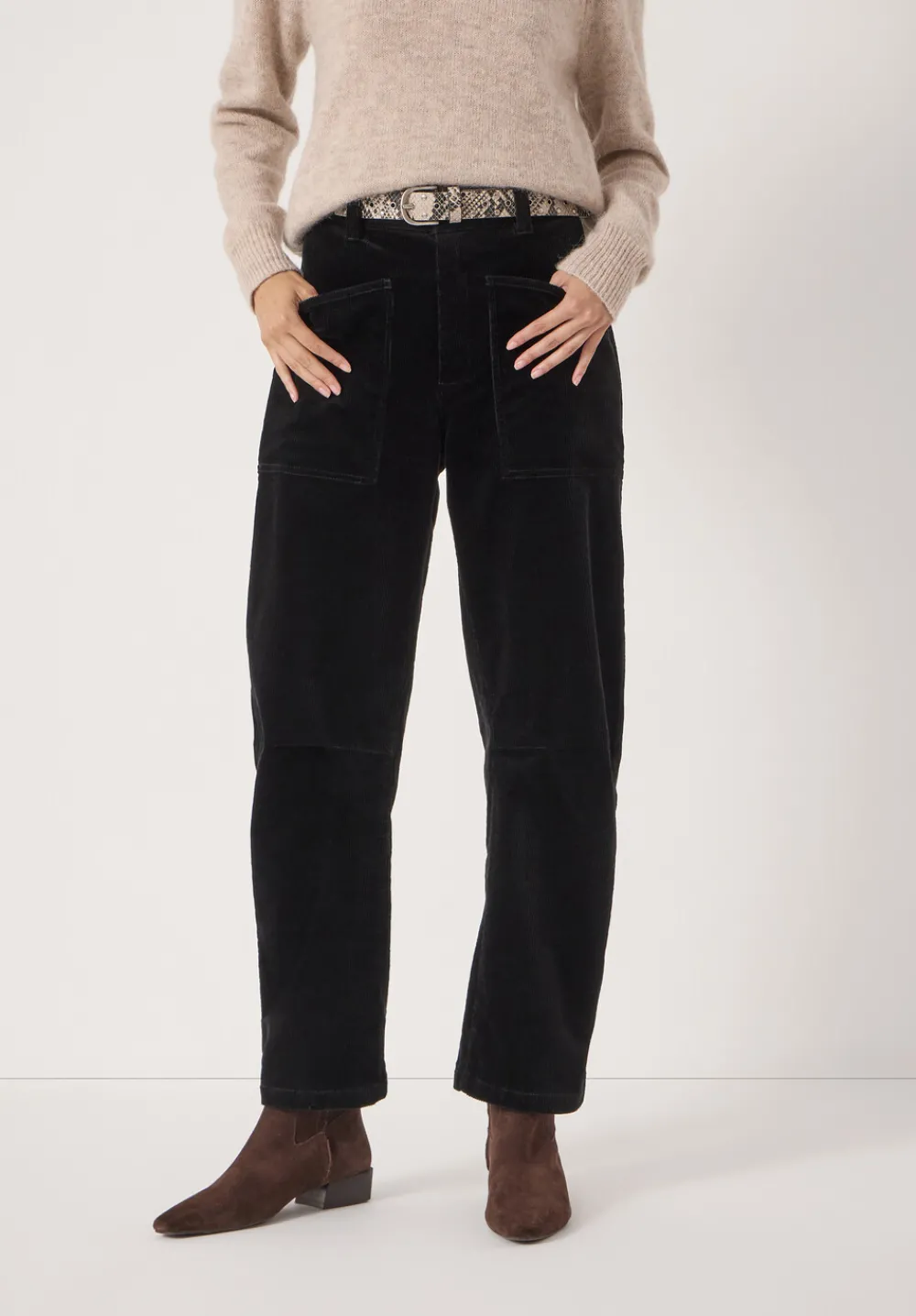 hush Trousers|Corduroy Cordi Barrel Leg Trousers Black