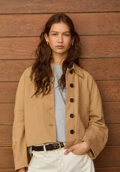 hush Jackets & Coats|Cotton Barrel Sleeve Swing Jacket Brown Dune