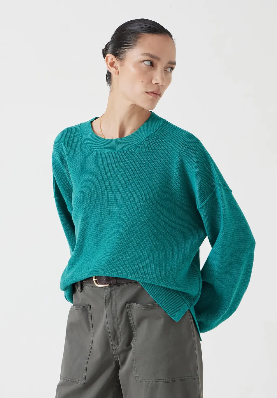 hush Jumpers & Cardigans|Cotton Boxy Rib Jumper Lagoon Green