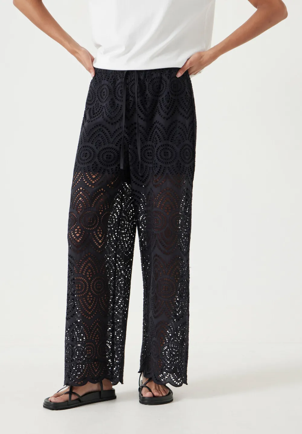 hush Trousers|Cotton Broderie Trousers Black