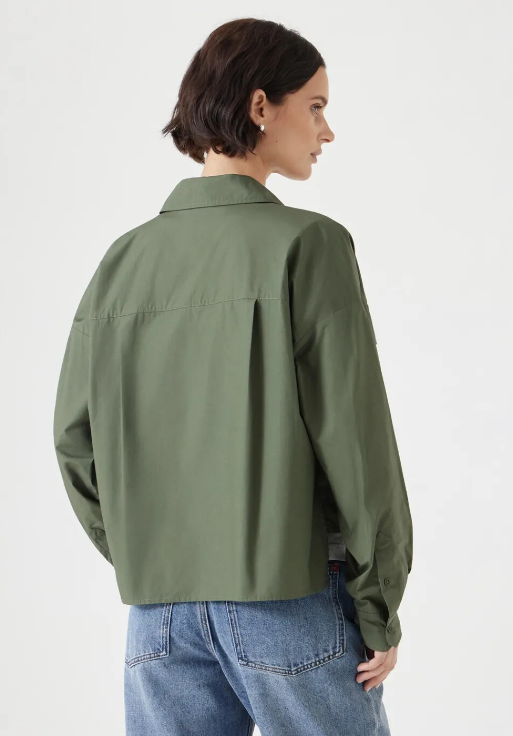 hush Shirts & Blouses|Cotton Oversized Cropped Shacket Khaki Green