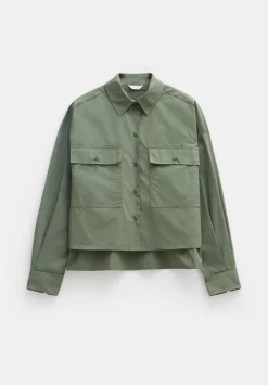 hush Shirts & Blouses|Cotton Oversized Cropped Shacket Khaki Green
