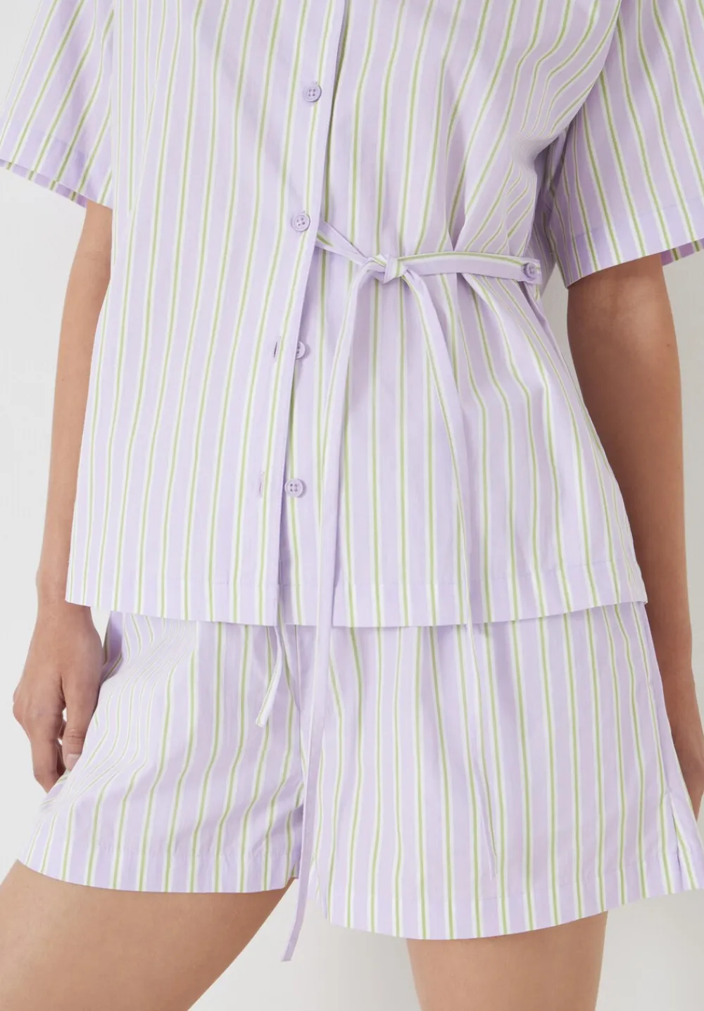 hush Pyjamas & Nightwear|Cotton Poplin Stripe Short Pyjamas Set Lilac Stripe