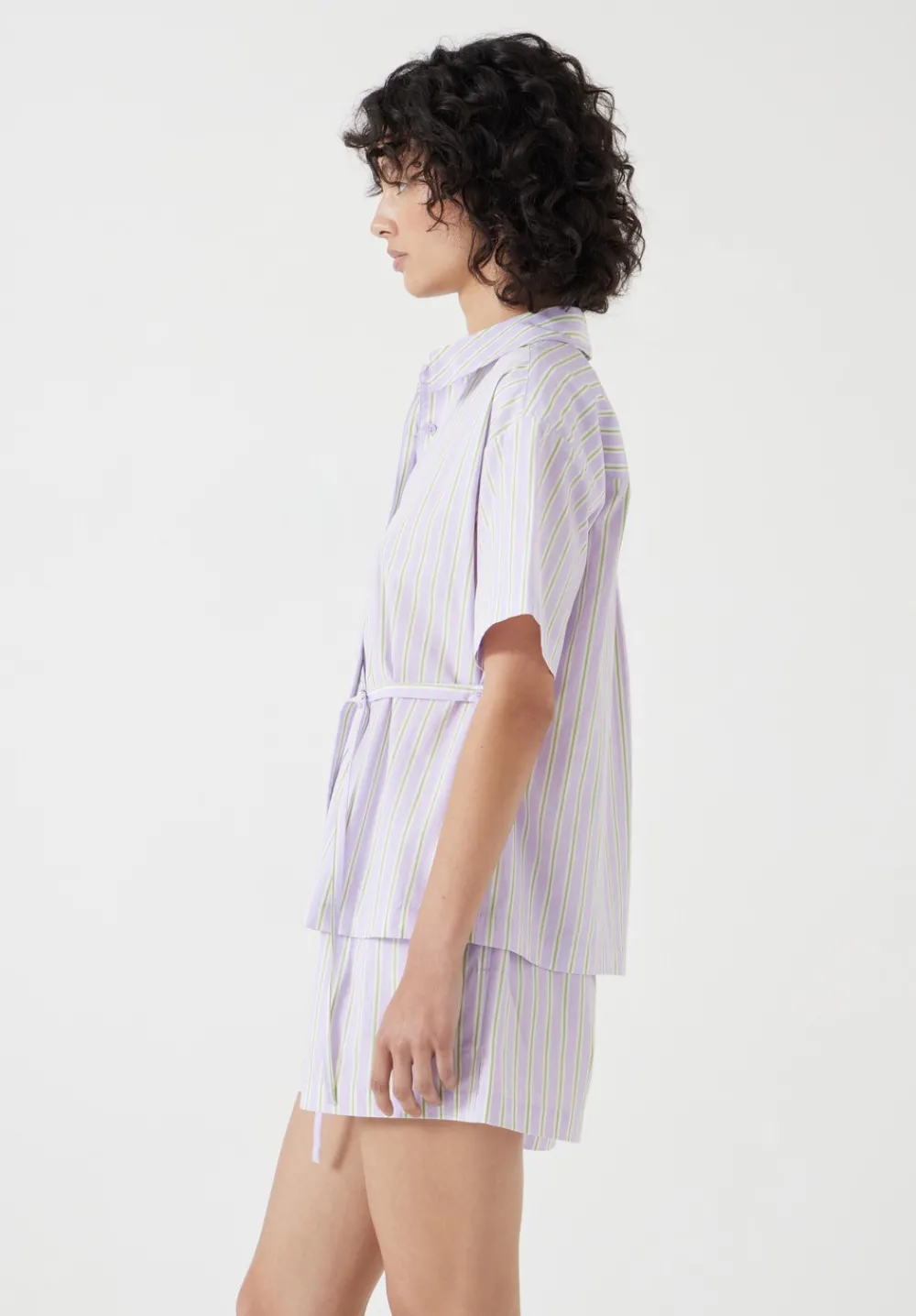 hush Pyjamas & Nightwear|Cotton Poplin Stripe Short Pyjamas Set Lilac Stripe