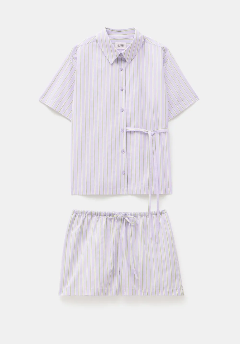 hush Pyjamas & Nightwear|Cotton Poplin Stripe Short Pyjamas Set Lilac Stripe