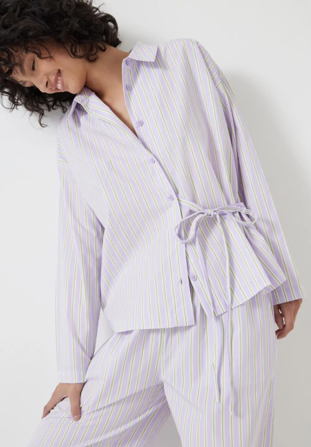 hush Pyjamas & Nightwear|Cotton Poplin Stripe Trouser Pyjamas Set Lilac Stripe