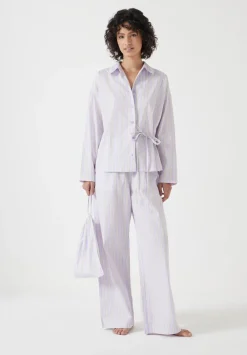 hush Pyjamas & Nightwear|Cotton Poplin Stripe Trouser Pyjamas Set Lilac Stripe