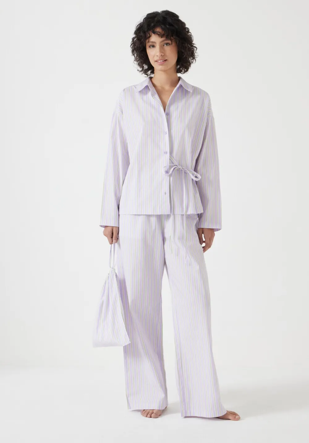 hush Pyjamas & Nightwear|Cotton Poplin Stripe Trouser Pyjamas Set Lilac Stripe