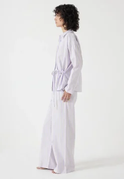 hush Pyjamas & Nightwear|Cotton Poplin Stripe Trouser Pyjamas Set Lilac Stripe