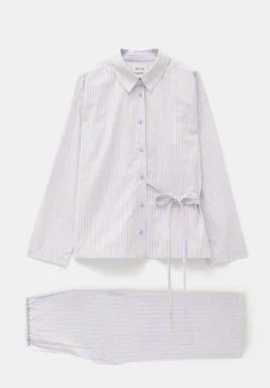 hush Pyjamas & Nightwear|Cotton Poplin Stripe Trouser Pyjamas Set Lilac Stripe