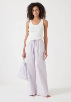 hush Pyjamas & Nightwear|Cotton Poplin Stripe Vest Pyjamas Set Lilac Stripe