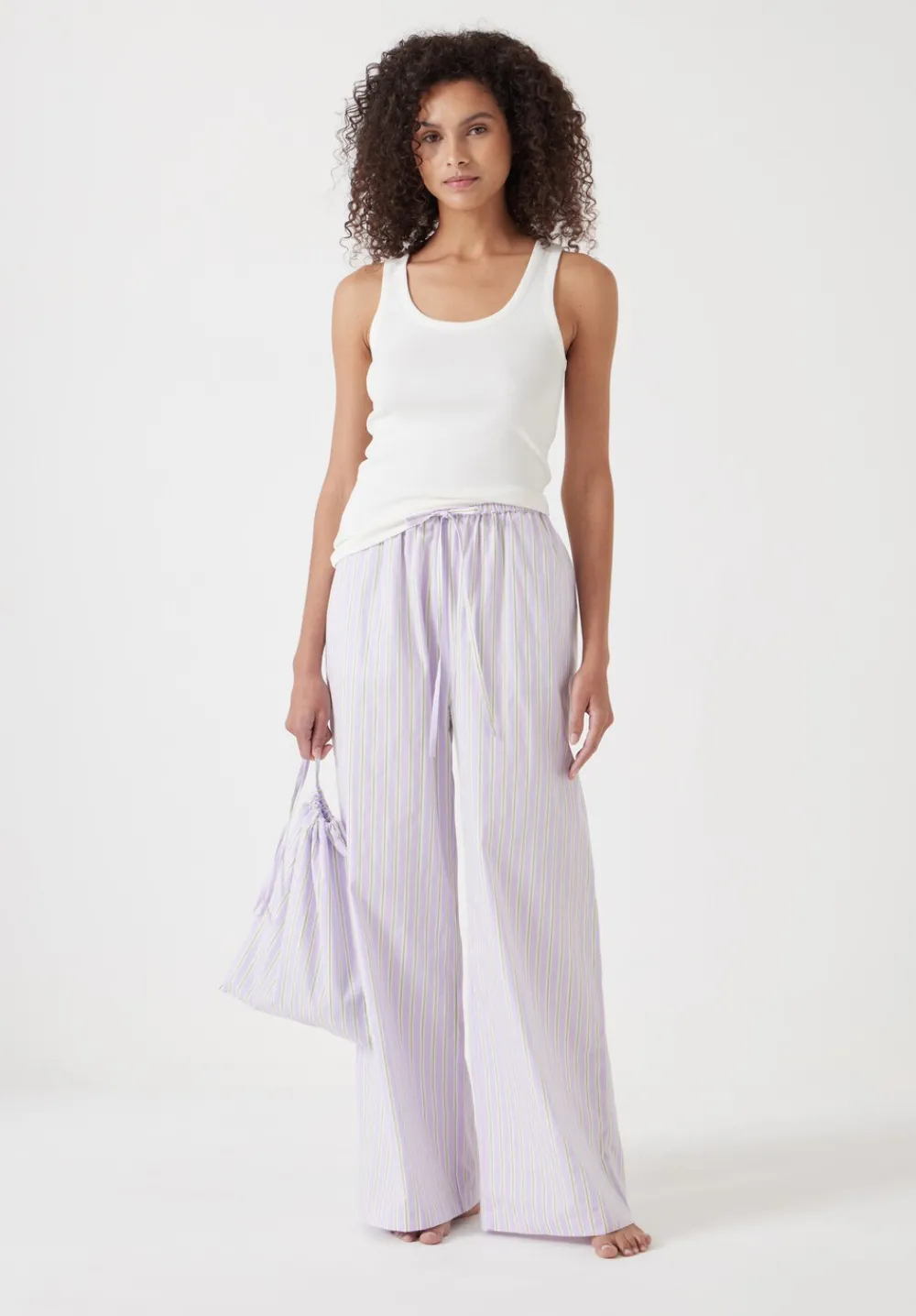 hush Pyjamas & Nightwear|Cotton Poplin Stripe Vest Pyjamas Set Lilac Stripe