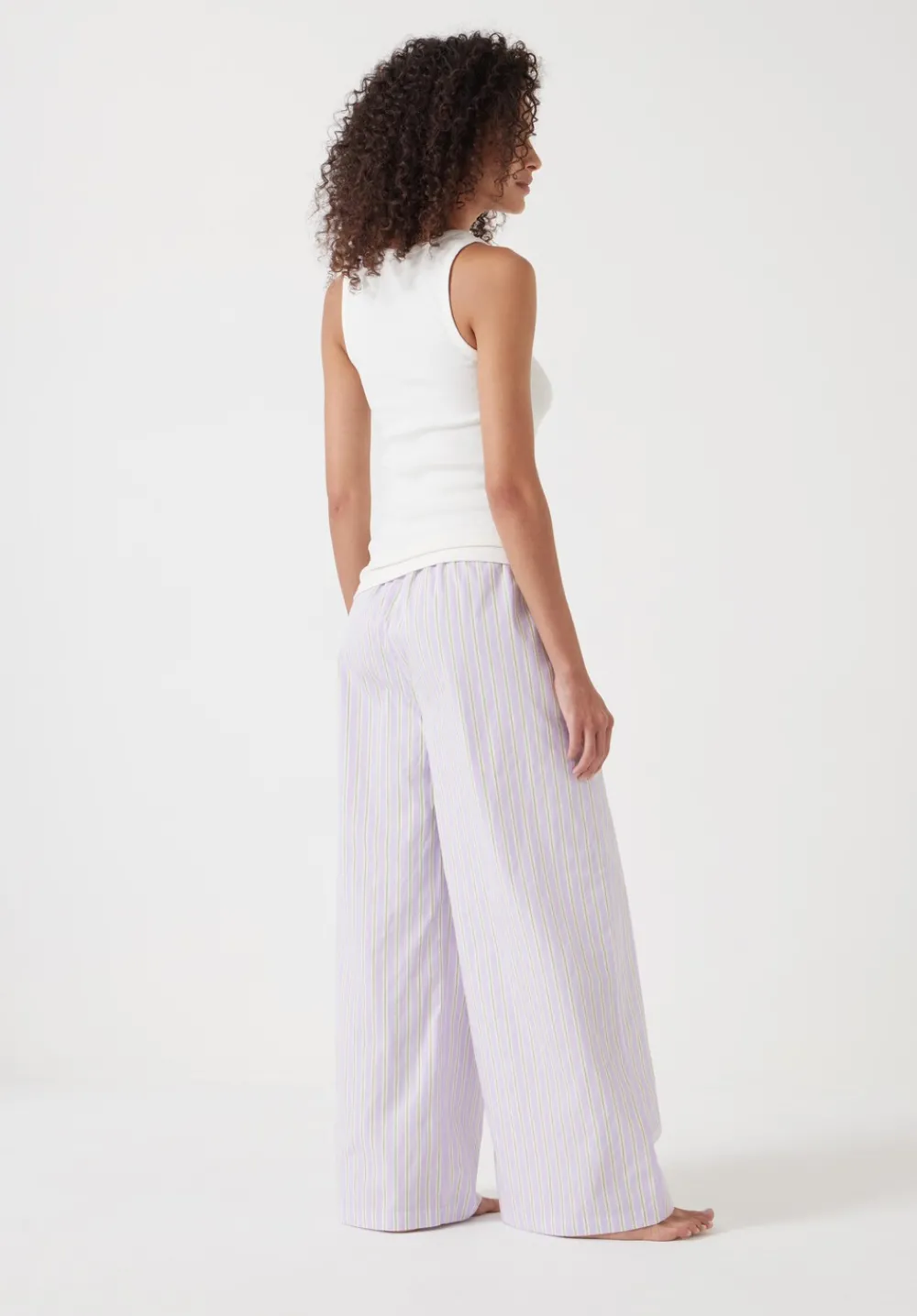 hush Pyjamas & Nightwear|Cotton Poplin Stripe Vest Pyjamas Set Lilac Stripe