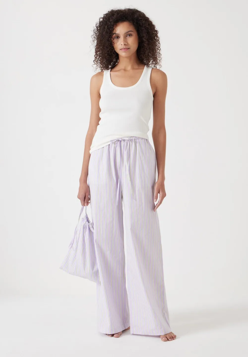 hush Pyjamas & Nightwear|Cotton Poplin Stripe Vest Pyjamas Set Lilac Stripe