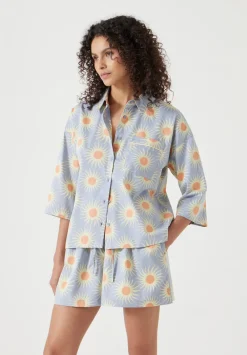 hush Pyjamas & Nightwear|Cotton Sateen Short Pyjamas Set Blue Sun Print