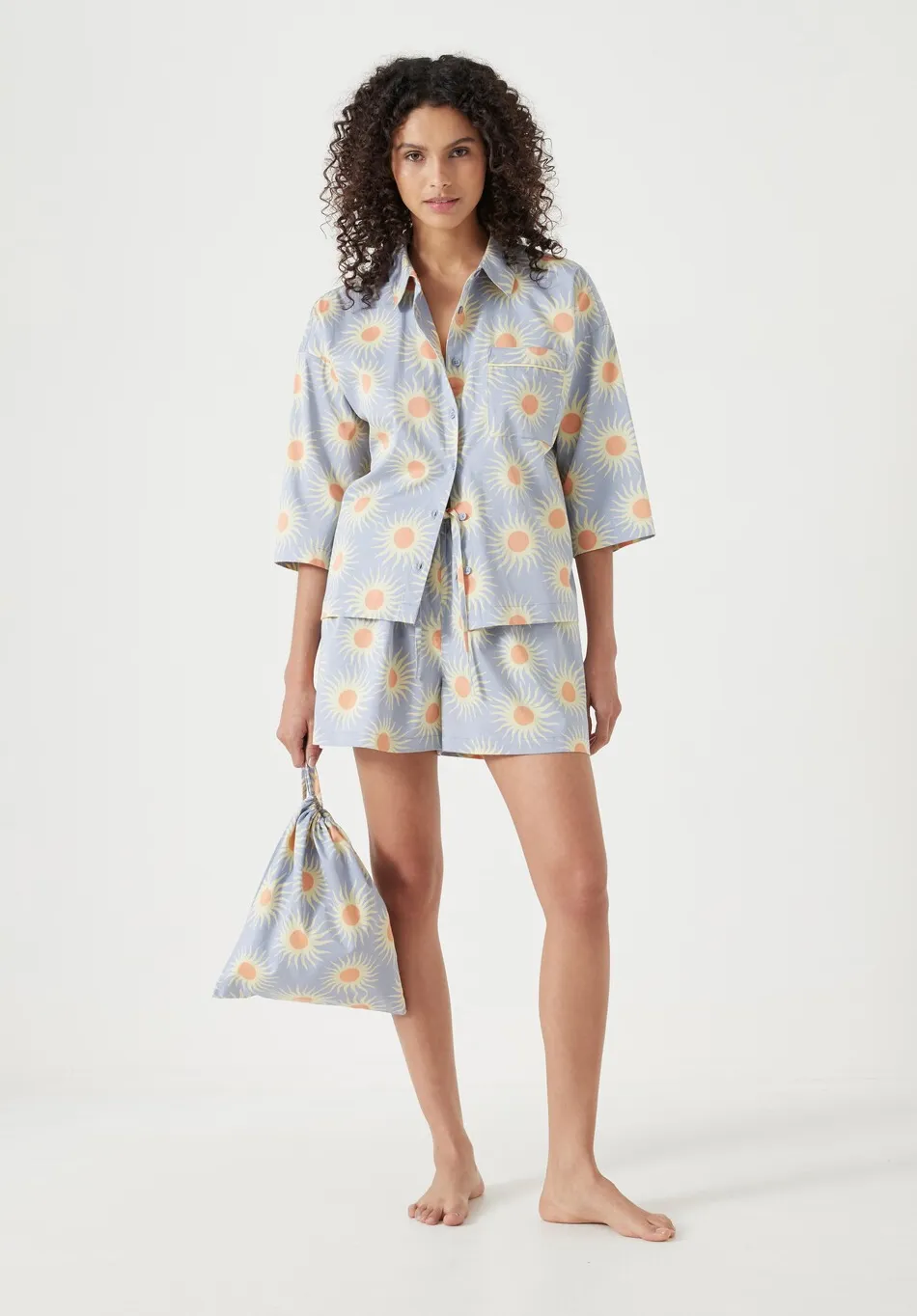 hush Pyjamas & Nightwear|Cotton Sateen Short Pyjamas Set Blue Sun Print