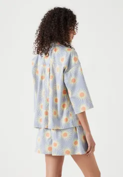 hush Pyjamas & Nightwear|Cotton Sateen Short Pyjamas Set Blue Sun Print