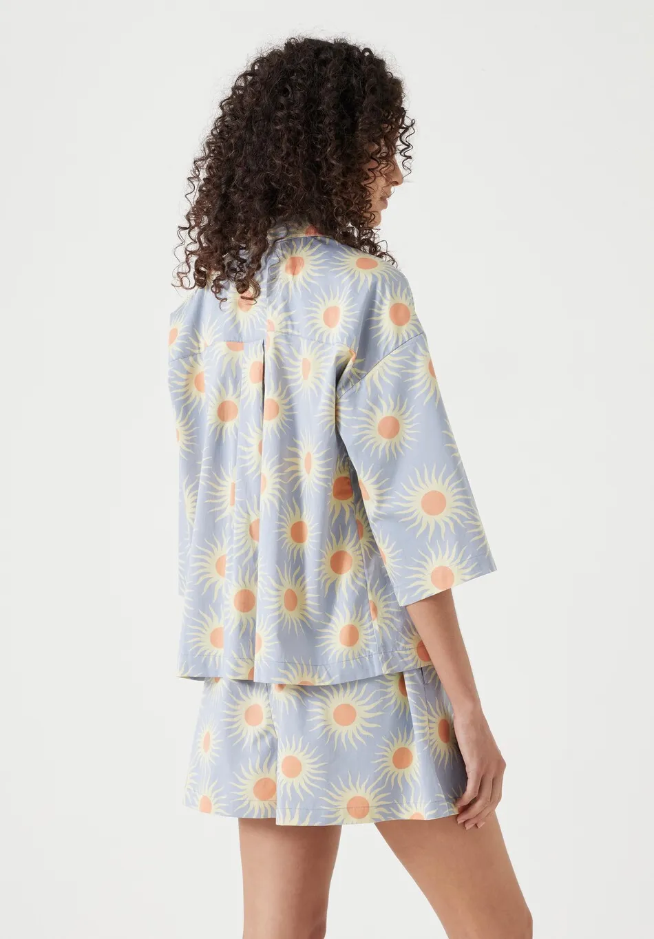 hush Pyjamas & Nightwear|Cotton Sateen Short Pyjamas Set Blue Sun Print
