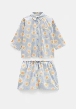 hush Pyjamas & Nightwear|Cotton Sateen Short Pyjamas Set Blue Sun Print