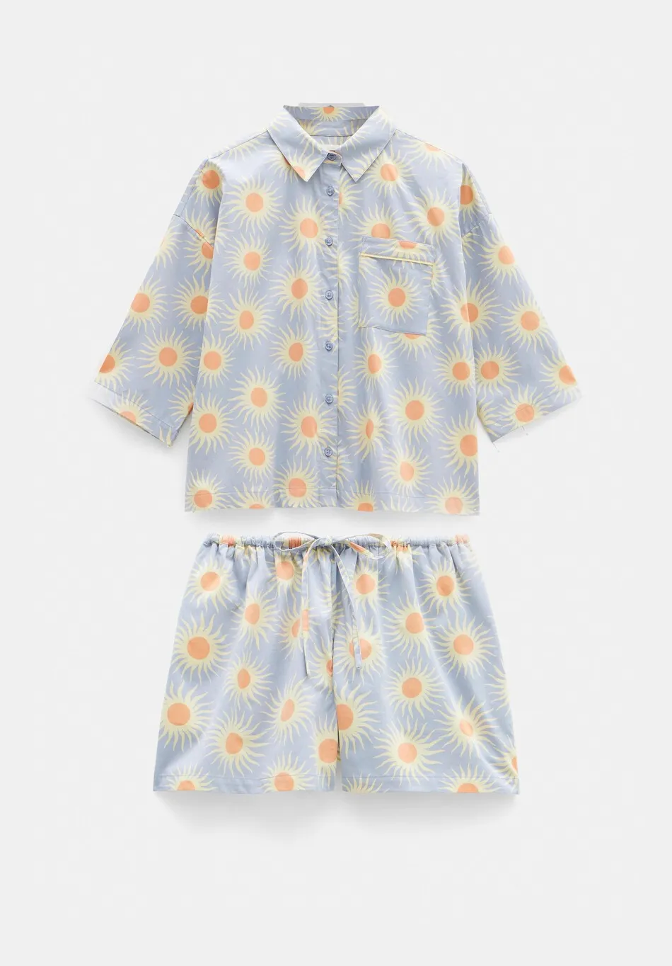 hush Pyjamas & Nightwear|Cotton Sateen Short Pyjamas Set Blue Sun Print