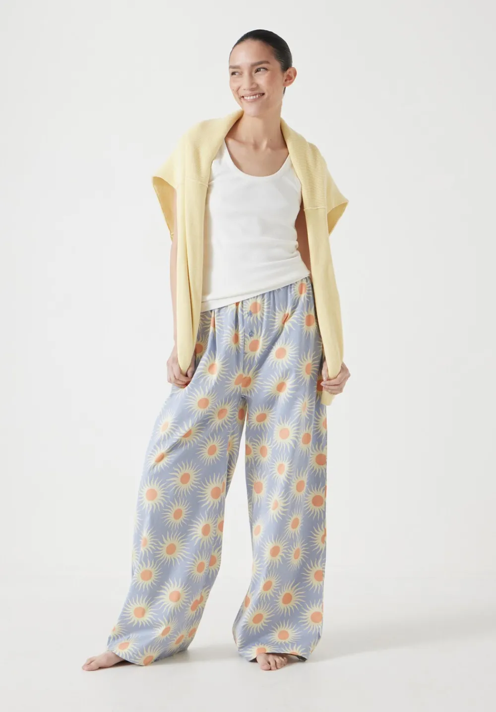 hush Pyjamas & Nightwear|Cotton Sateen Vest Pyjamas Set Sunray Blue