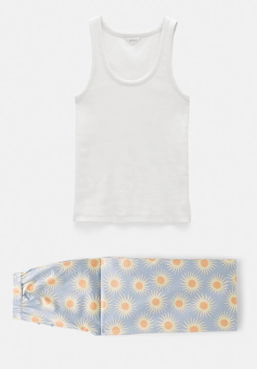 hush Pyjamas & Nightwear|Cotton Sateen Vest Pyjamas Set Sunray Blue