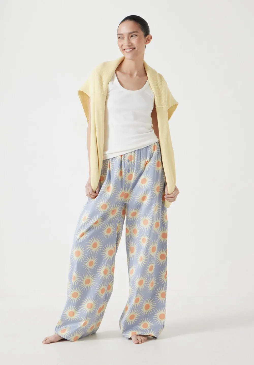 hush Pyjamas & Nightwear|Cotton Sateen Vest Pyjamas Set Sunray Blue