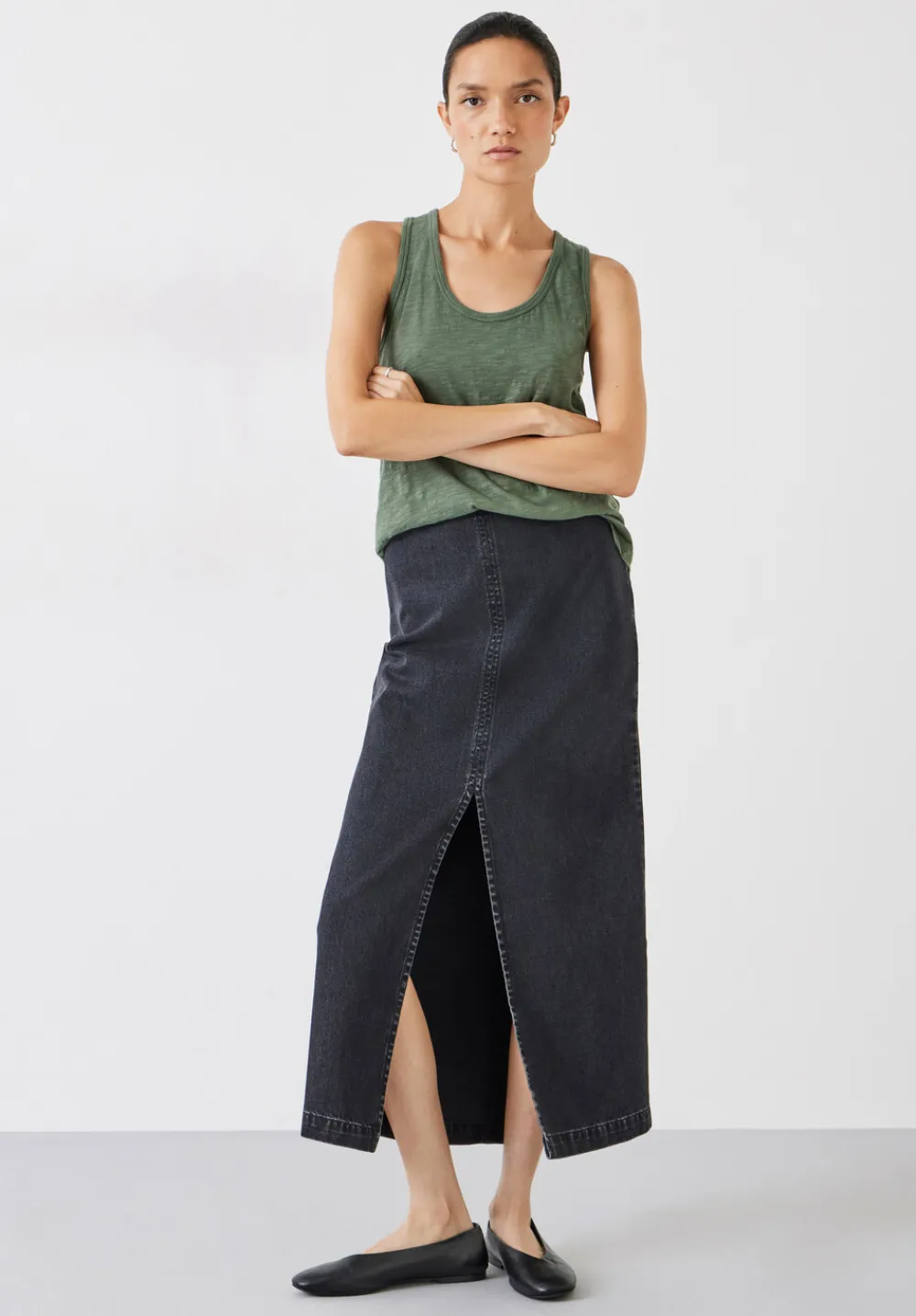 hush Tops & T-Shirts|Cotton Slub Tank Top Khaki