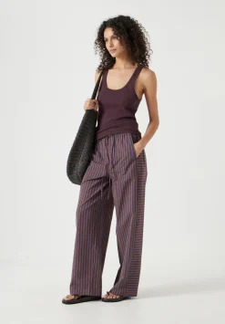 hush Trousers|Cotton Stripe Pull On Trousers Chocolate