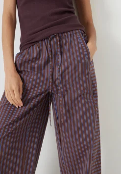 hush Trousers|Cotton Stripe Pull On Trousers Chocolate