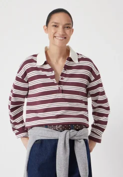 hush Sweatshirts & Hoodies|Cotton Striped Polo Top Brown Stripe