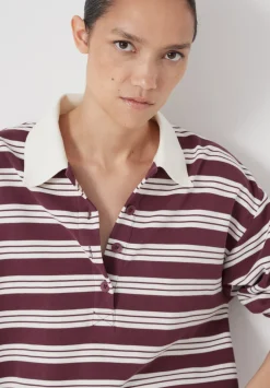 hush Sweatshirts & Hoodies|Cotton Striped Polo Top Brown Stripe