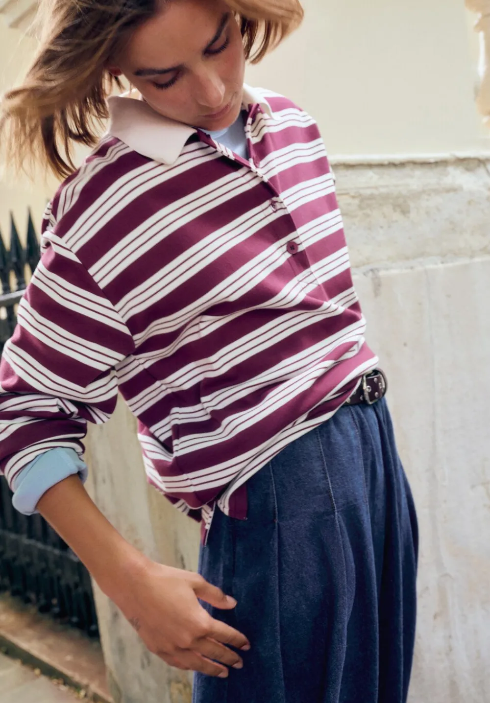 hush Sweatshirts & Hoodies|Cotton Striped Polo Top Brown Stripe