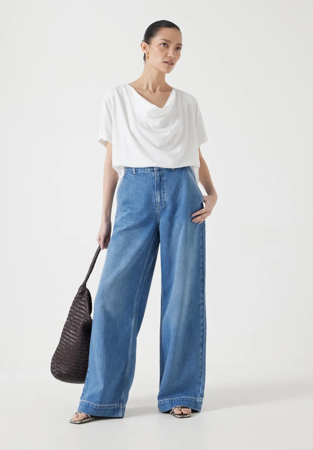 hush Tops & T-Shirts|Cowl Neck T-Shirt White