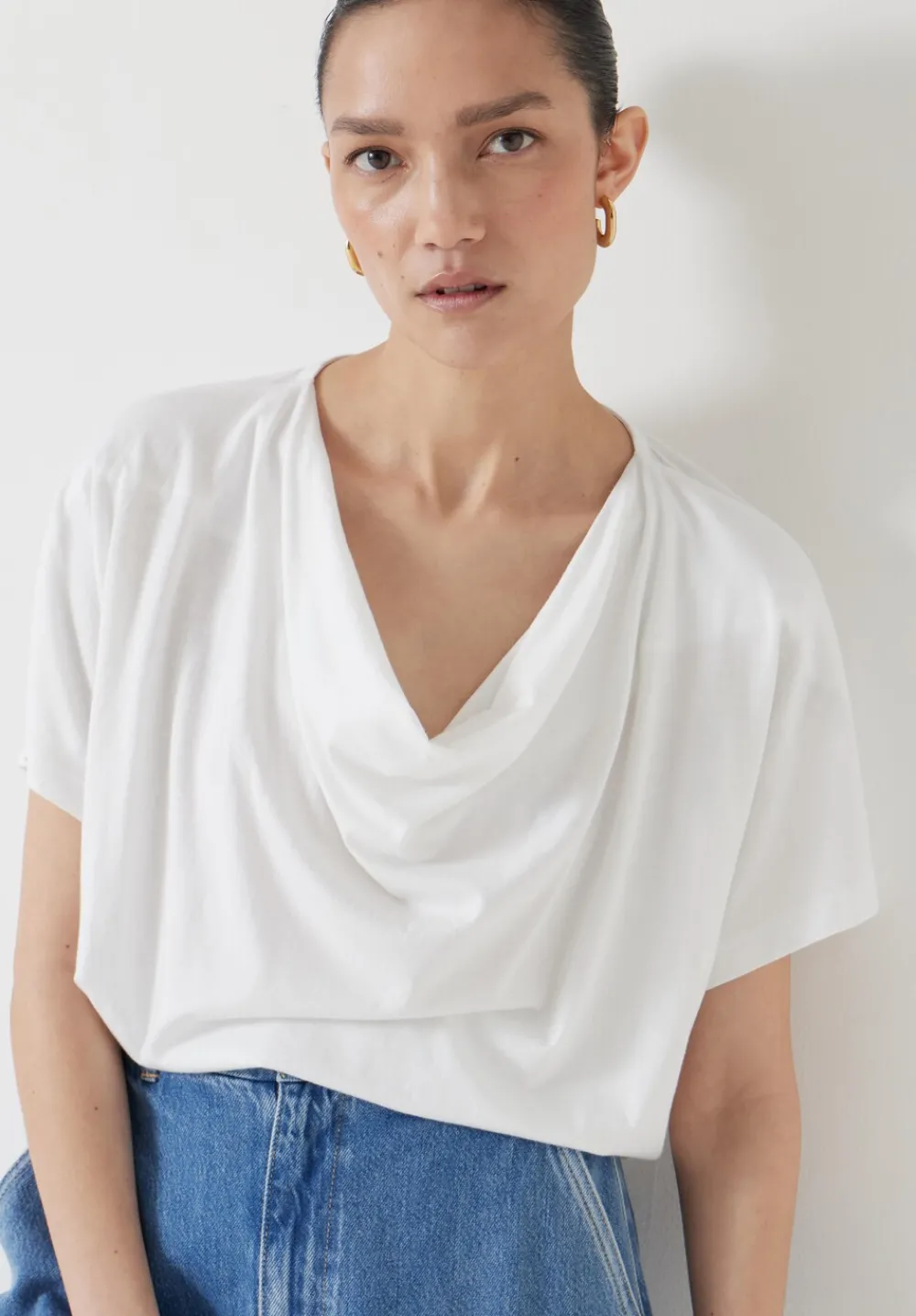 hush Tops & T-Shirts|Cowl Neck T-Shirt White