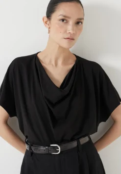 hush Tops & T-Shirts|Cowl Neck T-Shirt Black