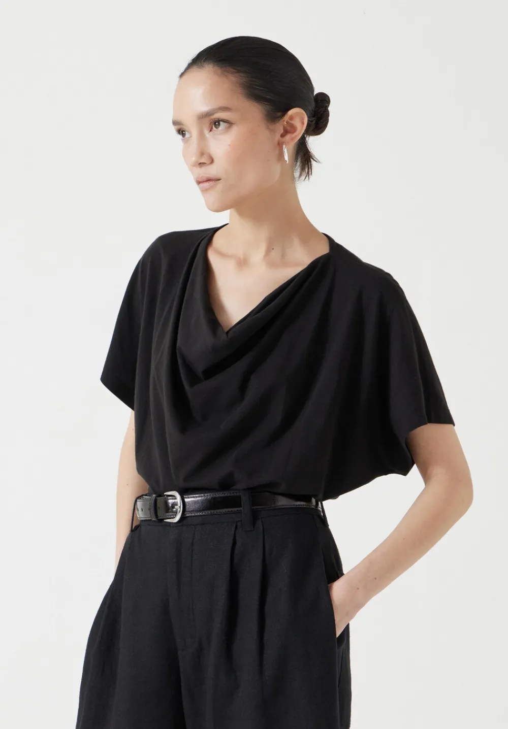 hush Tops & T-Shirts|Cowl Neck T-Shirt Black