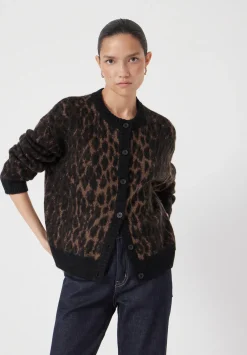 hush Jumpers & Cardigans|Crew Neck Animal Jacquard Cardigan with Mohair Brown Animal