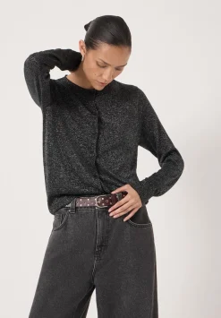 hush Jumpers & Cardigans|Crew Neck Slim Fit Metallic Cardigan Silver Metallic