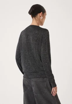 hush Jumpers & Cardigans|Crew Neck Slim Fit Metallic Cardigan Silver Metallic