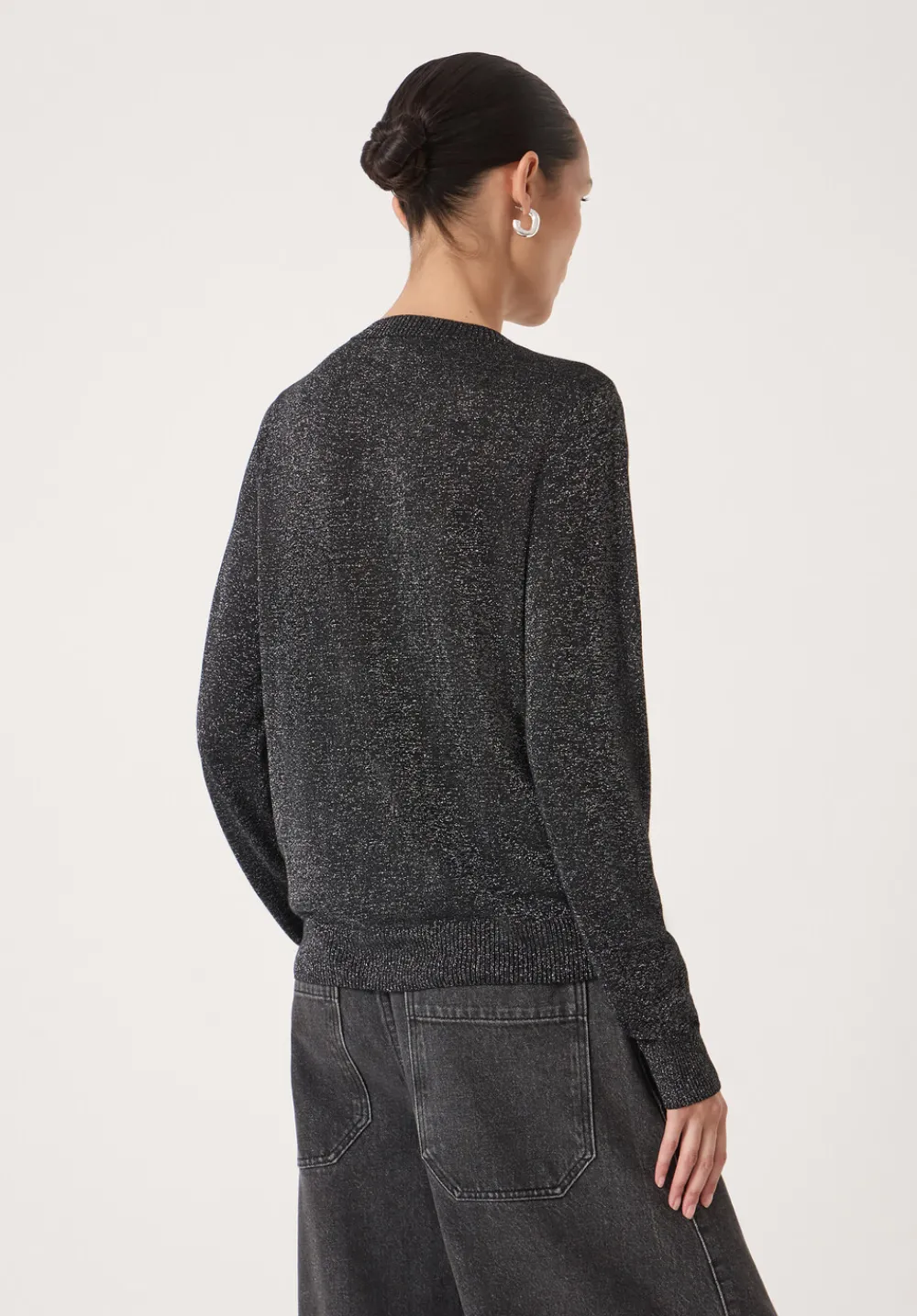 hush Jumpers & Cardigans|Crew Neck Slim Fit Metallic Cardigan Silver Metallic