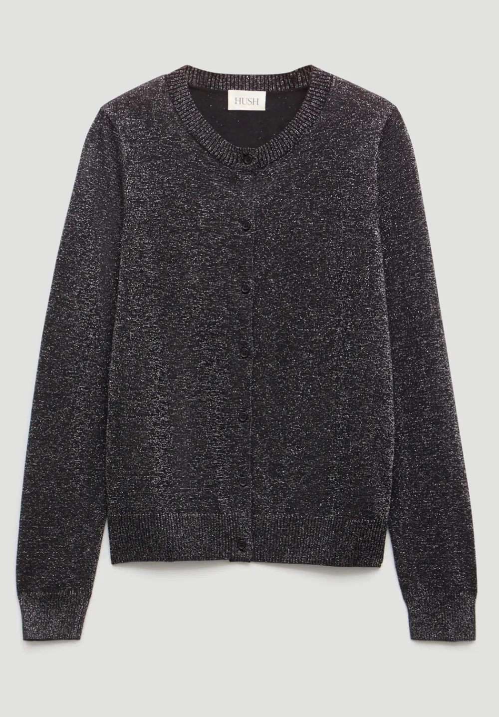 hush Jumpers & Cardigans|Crew Neck Slim Fit Metallic Cardigan Silver Metallic