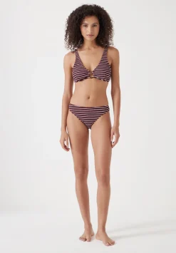 hush Swimwear & Beachwear|Crinkle Ring Bikini Top Oxblood/White Stripe