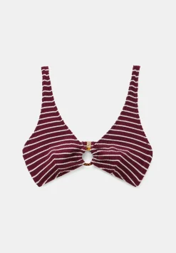 hush Swimwear & Beachwear|Crinkle Ring Bikini Top Oxblood/White Stripe
