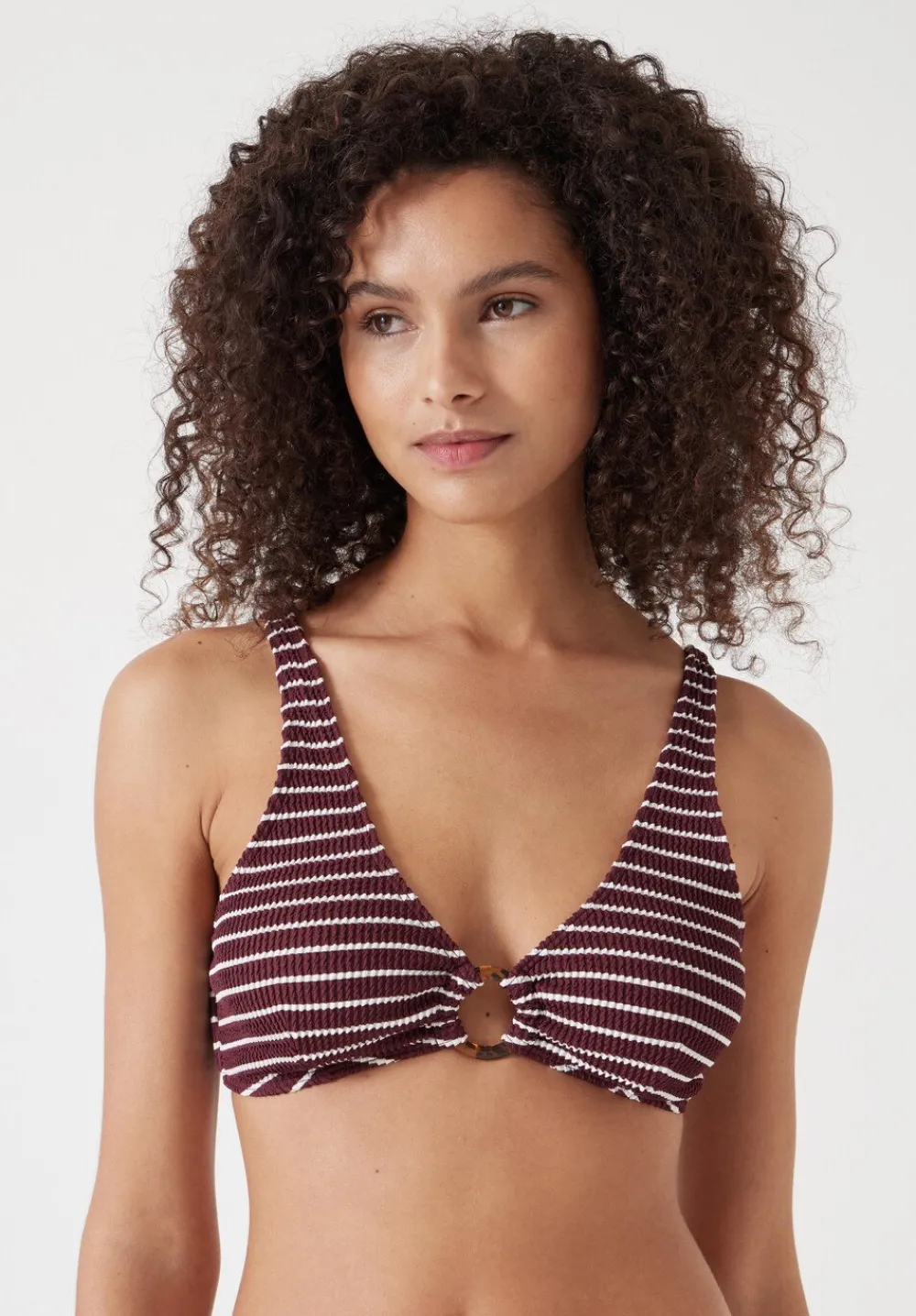 hush Swimwear & Beachwear|Crinkle Ring Bikini Top Oxblood/White Stripe