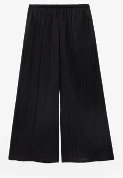hush Trousers|Crinkle Wide Leg Cropped Trousers Black
