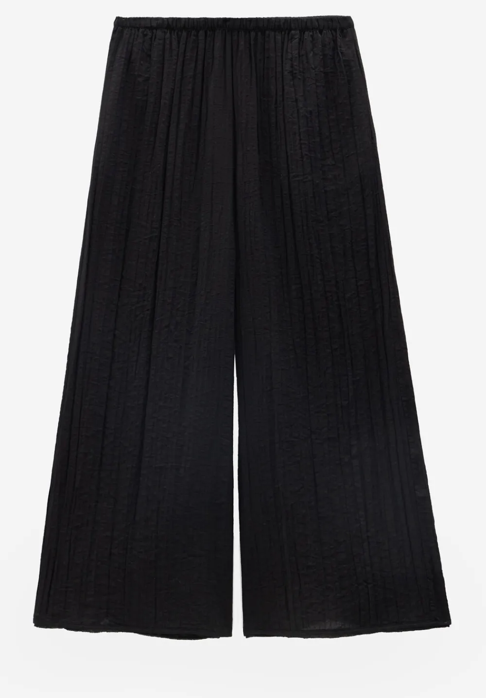 hush Trousers|Crinkle Wide Leg Cropped Trousers Black